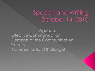 Speech and WritingOctober 14, 2010 Agenda: ,[object Object]