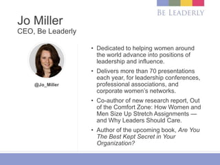 Jo Miller
CEO, Be Leaderly
• Dedicated to helping women around
the world advance into positions of
leadership and influenc...