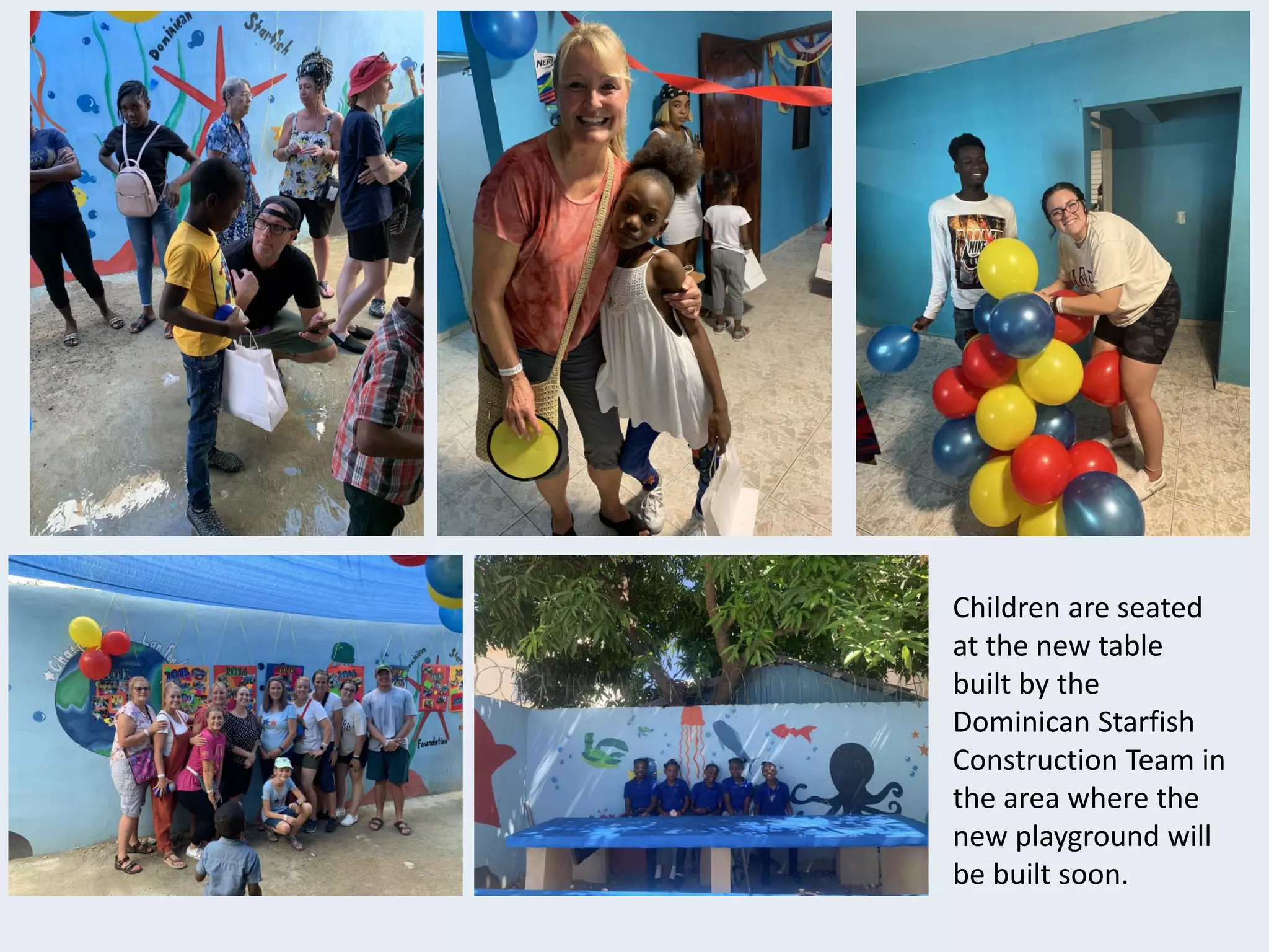 Children are seated
at the new table
built by the
Dominican Starfish
Construction Team in
the area where the
new playground will
be built soon.
 
