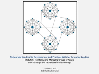 Networked Leadership Development and Practical Skills for Emerging Leaders
Module 5: Facilitating and Managing Groups of People
How To Design and Facilitate Effective Meetings
October 6, 2015
Beth Kanter, Instructor
 