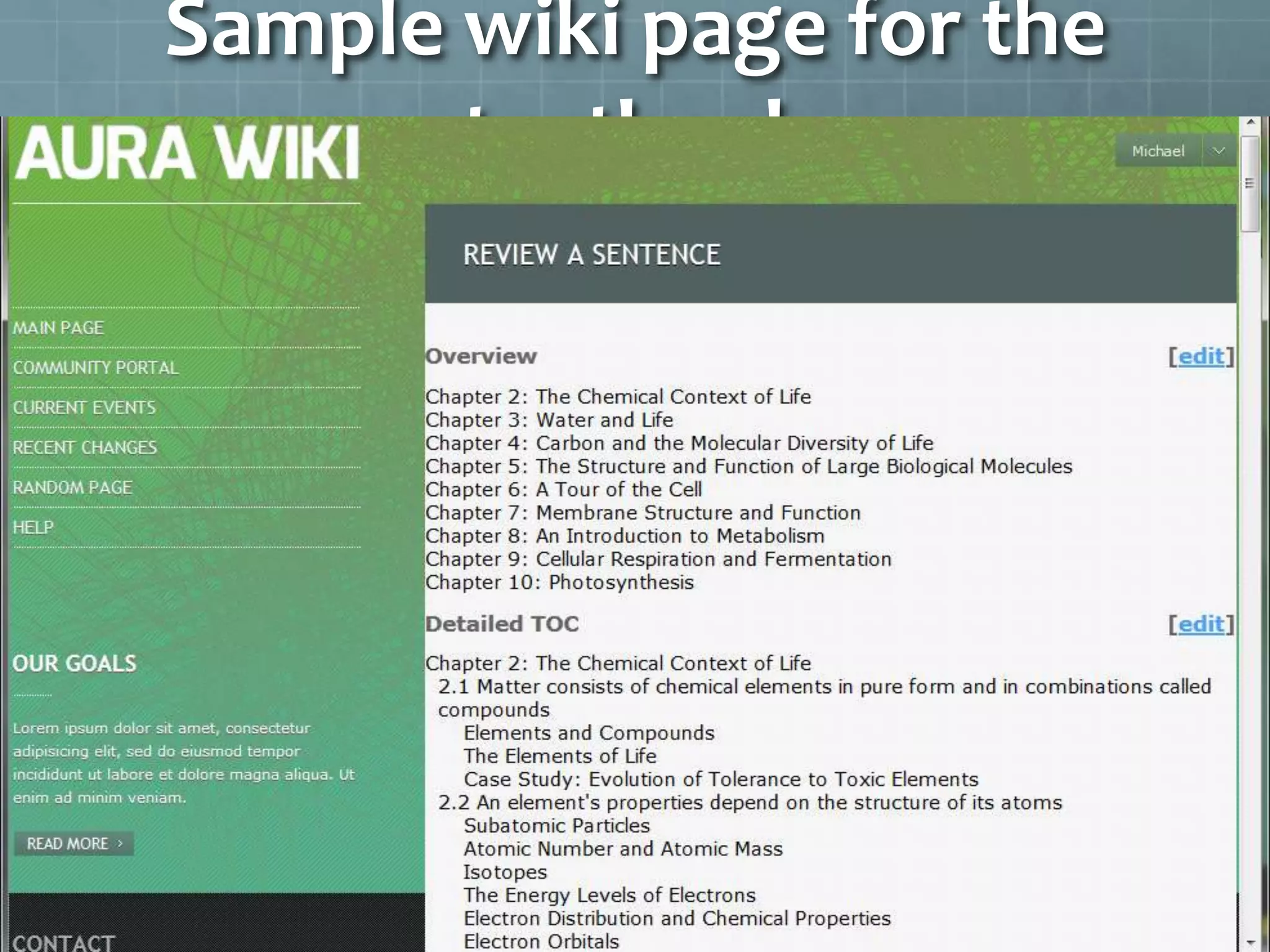 Sample wiki page for the
       textbook
 