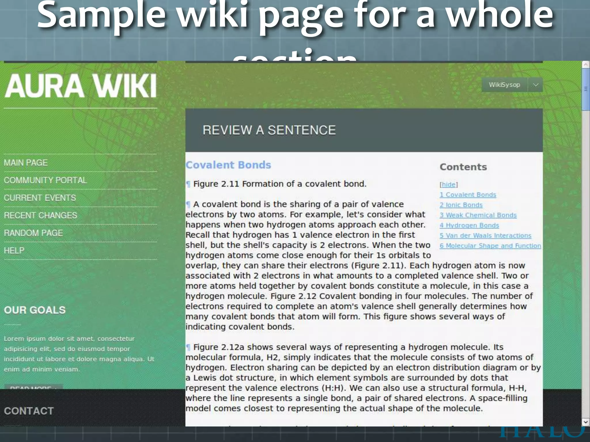 Sample wiki page for a whole
          section
 