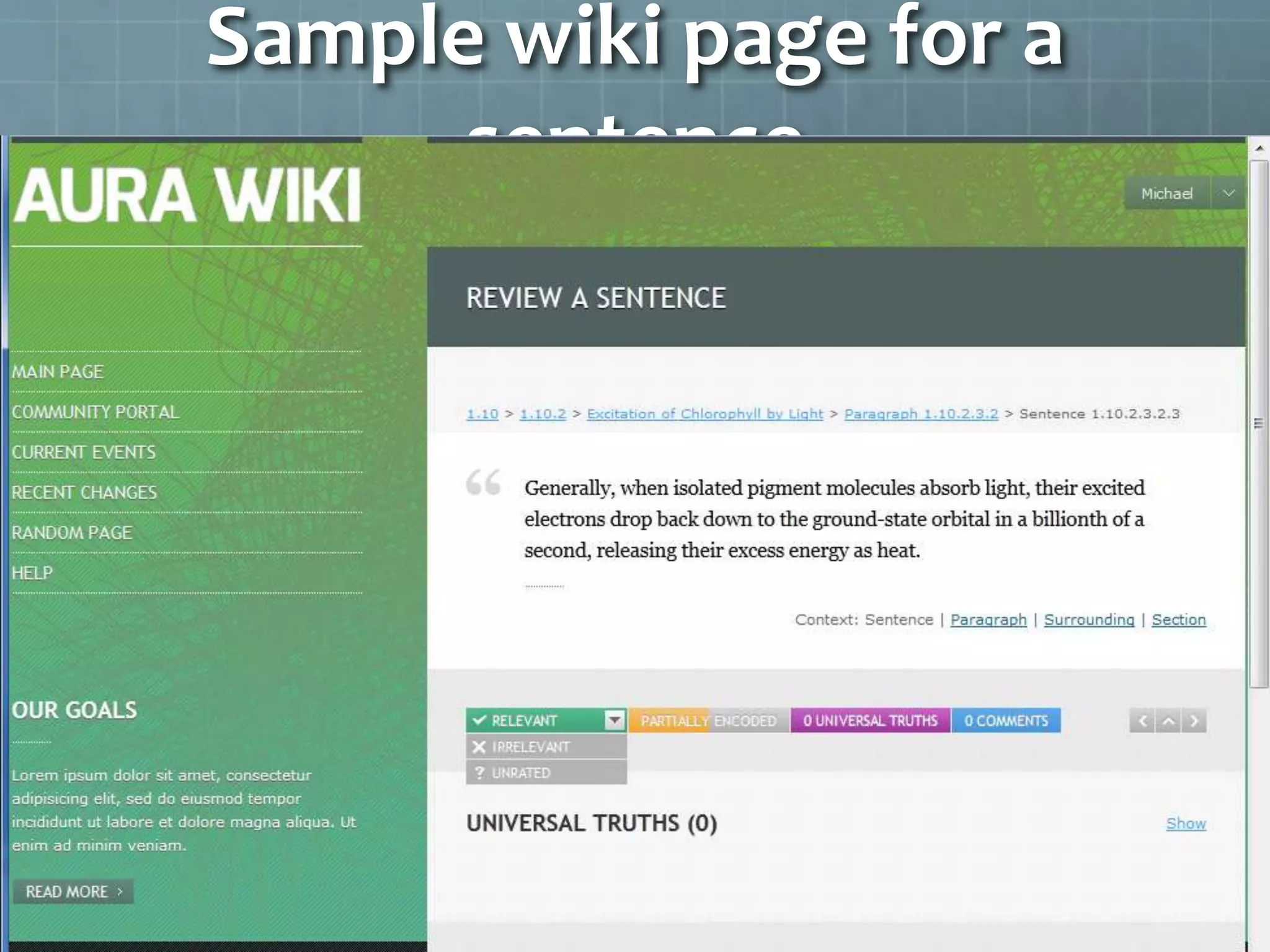 Sample wiki page for a
      sentence
 