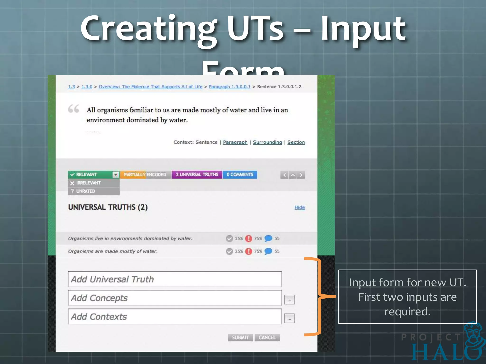 Creating UTs – Input
       Form




                Input form for new UT.
                  First two inputs are
                        required.
 