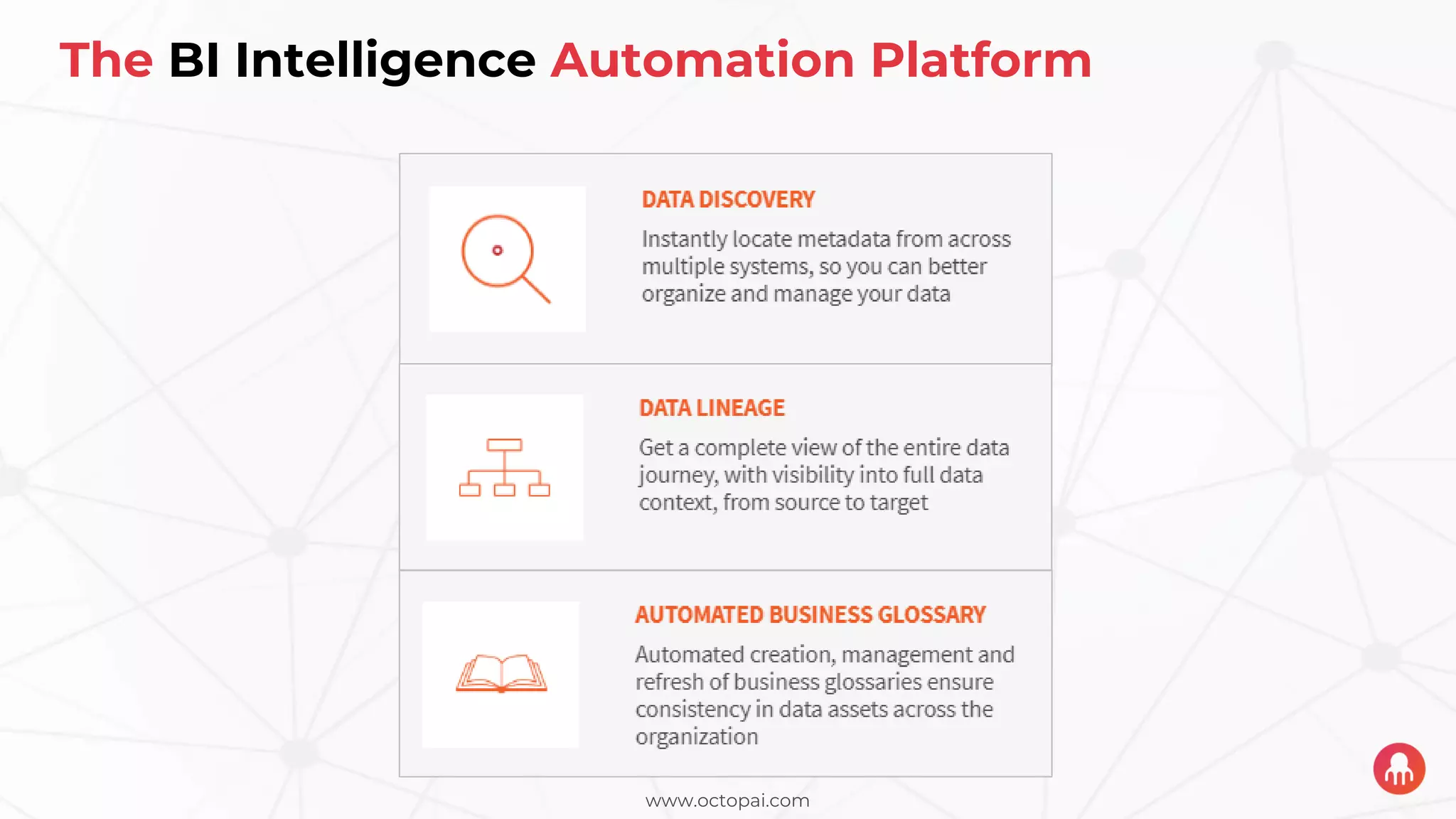 www.octopai.com
The BI Intelligence Automation Platform
 