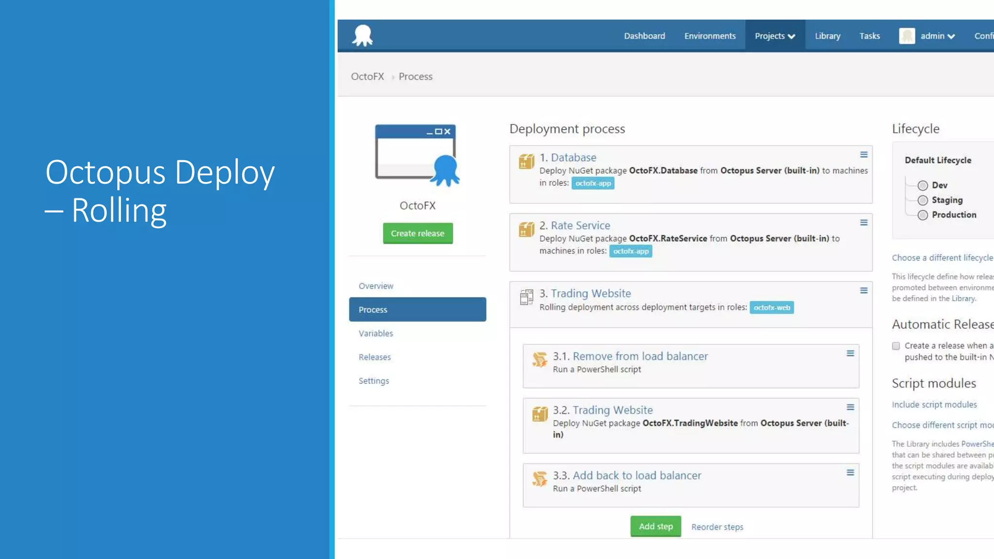 Octopus Deploy
– Rolling
 