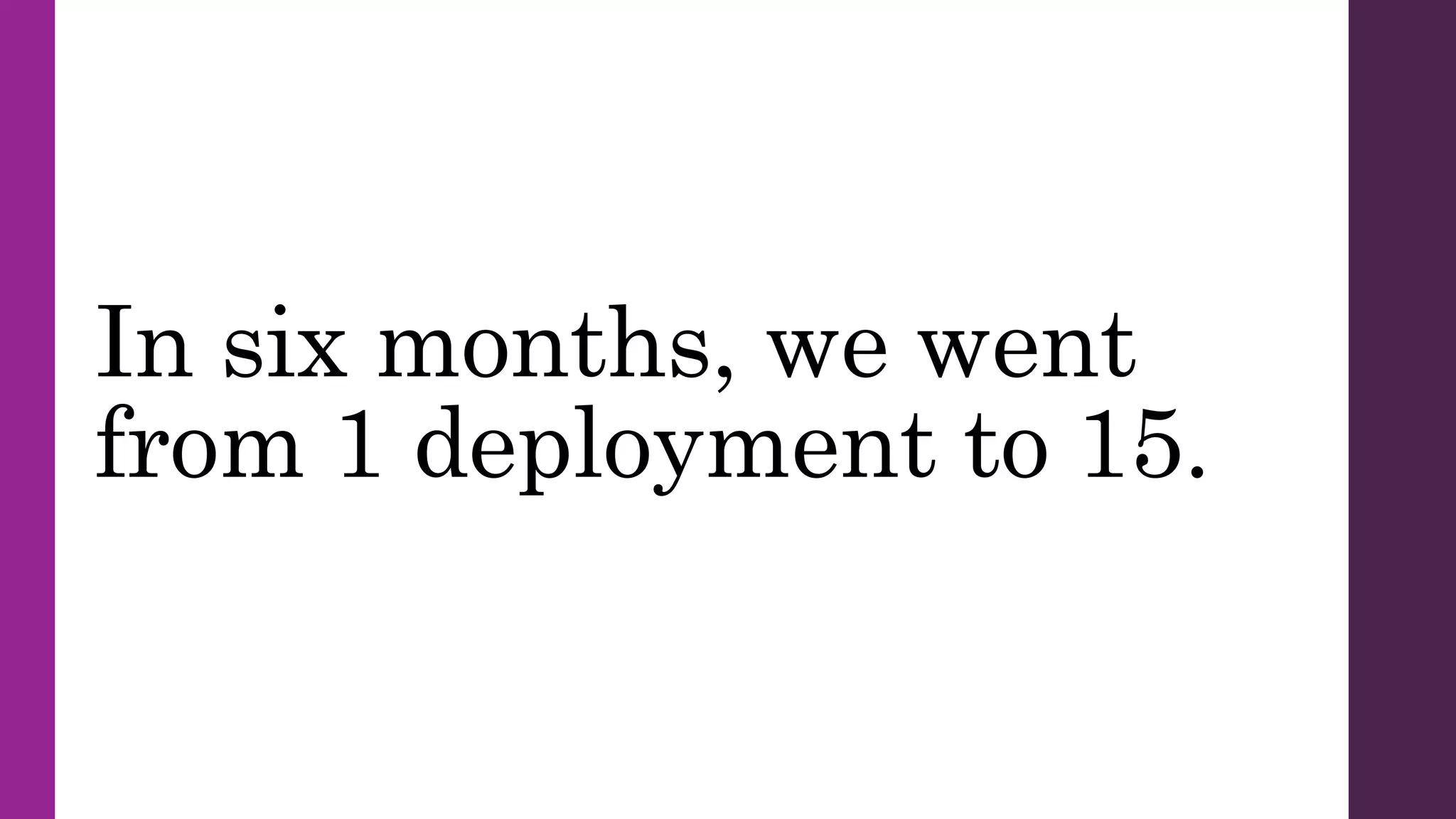 In six months, we went
from 1 deployment to 15.
 