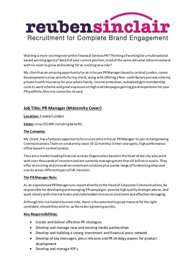 PR Manager Maternity Cover