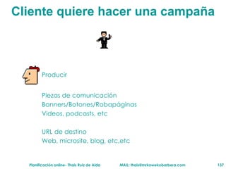 Cliente  quiere hacer una campaña Producir  Piezas de comunicación Banners/Botones/Robapáginas Videos, podcasts, etc URL de destino Web, microsite, blog, etc,etc 
