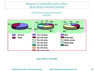 Datos EGM, 2ª Ola 2007 Bloque II: La planificaci ón online   Qu é dicen  nuestras fuentes C ómo es el usuario de Internet español 