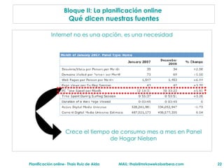 Internet no es una opci ón, es una necesidad Bloque II: La planificaci ón online   Qu é dicen nuestras fuentes Crece el tiempo de consumo mes a mes en Panel de Hogar Nielsen 