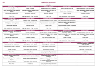 RE-Régimen / Erregimena
                                                                                                        urria
                                                                                                       octubre                                                 RESUMEN!A1

                      2                                             3                                            4                                                 5                                           6
             ASTELENA / LUNES 1                          ASTEARTEA / MARTES 2                       ASTEAZKENA / MIERCOLES 3                       OSTEGUNA / JUEVES 4                          OSTIRALA / VIERNES 5
Arrain zopa pastarekin--Sopa de Pescado
                                                          Dilistak --Lentejas                 Azenario purea--Puré de zanahoria               Babarrun gorriak--Alubia roja          Pasta oreganoarekin--Pasta con orégano
               con Pasta
 Txahal xerra plantxan--Filete de ternera      Txahal xerra plantxan--Filete de ternera       Solomoa plantxan--Lomo fresco a la                                                     Legatz xerra labean--Filete de merluza al
                                                                                                                                             Abadira labean--Abadejo horno
                 plancha                                       plancha                                     plancha                                                                                    horno

      Piper gorriak--Pimientos rojos                   Barazkitxoak--Verduritas                      Piperrada--Piperrada                           Letxuga--Lechuga                           Entsalada--Ensalada

                Fruta--Fruta                    Jogurt gaingabetua--Yogur desnatado                       Fruta--Fruta                    Jogurt gaingabetua--Yogur desnatado                      Fruta--Fruta
                   #¡VALOR!                                      #¡VALOR!                                     #¡VALOR!                                        #¡VALOR!                                    #¡VALOR!
             ASTELENA / LUNES 8                          ASTEARTEA / MARTES 9                       ASTEAZKENA / MIERCOLES 10                      OSTEGUNA / JUEVES 11                        OSTIRALA / VIERNES 12
   Lekak patatekin--Judias verdes con
                                                   Babarrun zuriak --Alubia blanca           Arroza tomatearekin--Arroz con tomate      Soia azenarioarekin--Soja con zanahoria
                patatas
                                                                                                                                        Legatz xerra labean--Filete de merluza al
    Txahal gisatua--Ternera guisada                 Oilasko izterra--Muslo de pollo          Fogoneroa labean--Fogonero al horno
                                                                                                                                                         horno

         Barazkitxoak--Verduritas                         Letxuga--Lechuga                               Limoia--Limon                  Eskarola entsalada--Escarola en ensalada

  Jogurt gaingabetua--Yogur desnatado           Jogurt gaingabetua--Yogur desnatado                       Fruta--Fruta                                 Fruta--Fruta
                   #¡VALOR!                                      #¡VALOR!                                     #¡VALOR!                                        #¡VALOR!
            ASTELENA / LUNES 15                          ASTEARTEA / MARTES 16                      ASTEAZKENA / MIERCOLES 17                      OSTEGUNA / JUEVES 18                        OSTIRALA / VIERNES 19
Makarroiak tomatearekin--Macarrones con                                                                                                 Dilistak porru eta kalabazarekin--Lentejas
                                                        Txitxirioak--Garbanzos               Zerbak patatekin--Acelgas con patatas                                                    Arroza tomatearekin--Arroz con tomate
                tomate                                                                                                                            con puerro y calabaza
   Solomoa plantxan--Lomo fresco a la                                                       Txahal xerra plantxan--Filete de ternera    Oilasko xerra plantxan--Filete de pollo a la Legatz xerra labean--Filete de merluza al
                                                Kalabazin tortilla--Tortilla de calabacín
                plancha                                                                                     plancha                                      plancha                                      horno

      Piper gorriak--Pimientos rojos                     Entsalada--Ensalada                     Piper gorriak--Pimientos rojos                     Letxuga--Lechuga                              Limoia--Limon

                Fruta--Fruta                    Jogurt gaingabetua--Yogur desnatado                       Fruta--Fruta                    Jogurt gaingabetua--Yogur desnatado                      Fruta--Fruta
                   #¡VALOR!                                      #¡VALOR!                                     #¡VALOR!                                        #¡VALOR!                                    #¡VALOR!
            ASTELENA / LUNES 22                          ASTEARTEA / MARTES 23                      ASTEAZKENA / MIERCOLES 24                      OSTEGUNA / JUEVES 25                        OSTIRALA / VIERNES 26
                                                                                                                                                                                     Eltzeko-zopa pastarekin--Sopa de ave y
   Azenario purea--Puré de zanahoria               Paella begetala--Paella vegetal               Babarrun gorriak--Alubia pinta
                                                                                                                                                                                                cocido con pasta

  Kalabazin tortilla--Tortilla de calabacín       Bakailoa labean--Bacalao al horno             Txahal gisatua--Ternera guisada                                                           Oilasko izterra--Muslo de pollo

            Letxuga--Lechuga                       Tomate saltsa--Salsa de tomate                   Barazkitxoak--Verduritas                                                              Piper gorriak--Pimientos rojos

                Fruta--Fruta                                  Fruta--Fruta                   Jogurt gaingabetua--Yogur desnatado                                                                   Fruta--Fruta
                   #¡VALOR!                                      #¡VALOR!                                     #¡VALOR!                                 Pro:0 H.C. :0 Lip:0 Kcal:0                         #¡VALOR!
            ASTELENA / LUNES 29                          ASTEARTEA / MARTES 30                      ASTEAZKENA / MIERCOLES 31                       OSTEGUNA / JUEVES                           OSTIRALA / VIERNES
  Espinakak patatekin--Espinacas con                                                          Patatak azenarioarekin--Patatas con
                                               Soia azenarioarekin--Soja con zanahoria                                                                            0                                           0
                patata                                                                                    zanahoria
Oilasko xerra plantxan--Filete de pollo a la                                                Legatz xerra labean--Filete de merluza al
                                                  Indioilar gisatua--Guisado de pavo                                                                              0                                           0
                 plancha                                                                                     horno
                                                                                            Lau urtaroko entsalada--Ensalada cuatro
            Ilarrak--Guisantes                     Tomate saltsa--Salsa de tomate                                                                                 0                                           0
                                                                                                          estaciones

                Fruta--Fruta                                  Fruta--Fruta                   Jogurt gaingabetua--Yogur desnatado                                  0                                           0
                   #¡VALOR!                                      #¡VALOR!                                     #¡VALOR!                                 Pro:0 H.C. :0 Lip:0 Kcal:0                  Pro:0 H.C. :0 Lip:0 Kcal:0
 