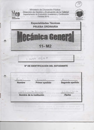 Prueba Nacional Mecánica General Octubre 2010
