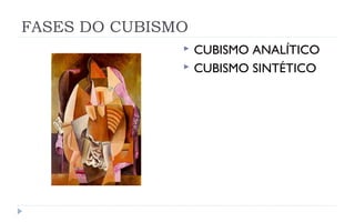 FASES DO CUBISMO
                  CUBISMO ANALÍTICO
                  CUBISMO SINTÉTICO
 
