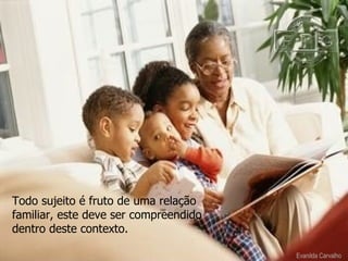 Todo sujeito é fruto de uma relação familiar, este deve ser compreendido dentro deste contexto. Evanilda Carvalho 