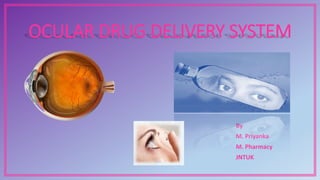 OCULAR DRUG DELIVERY SYSTEM
By
M. Priyanka
M. Pharmacy
JNTUK
 