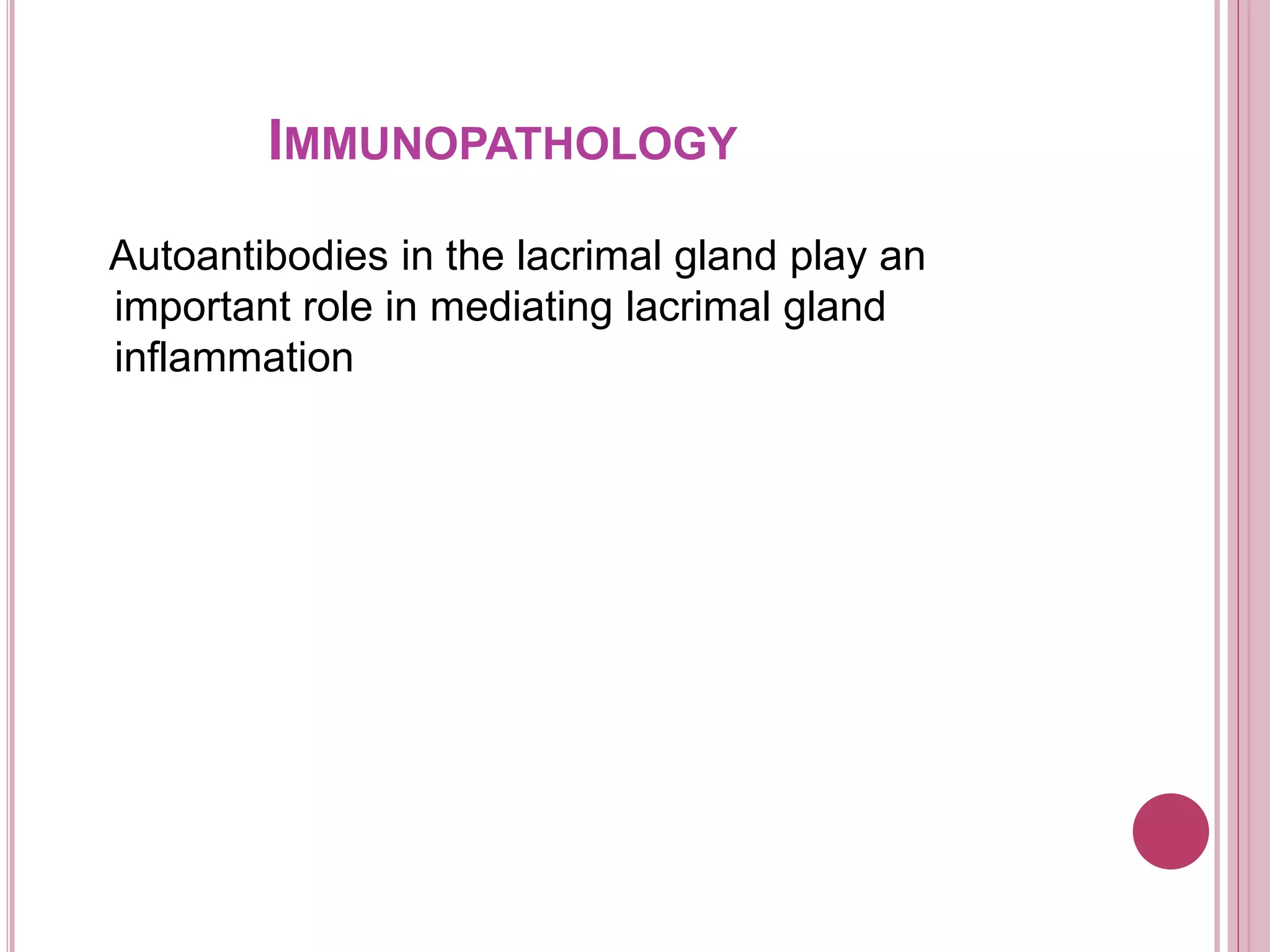 IMMUNOPATHOLOGY
Autoantibodies in the lacrimal gland play an
important role in mediating lacrimal gland
inflammation
 