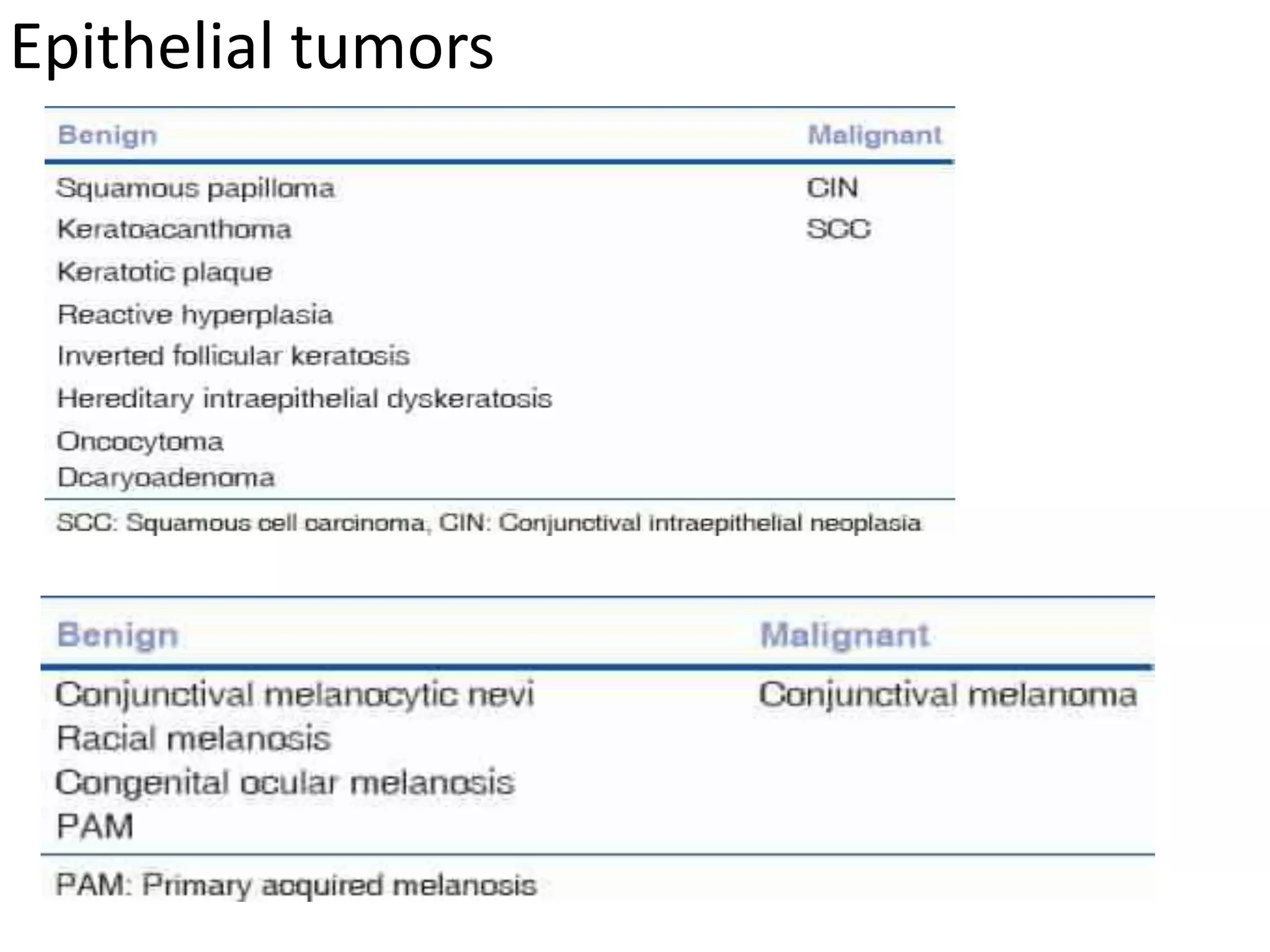 Epithelial tumors
 