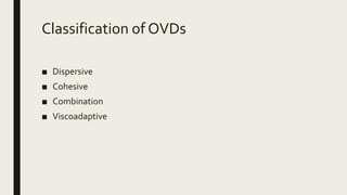 Classification of OVDs
■ Dispersive
■ Cohesive
■ Combination
■ Viscoadaptive
 