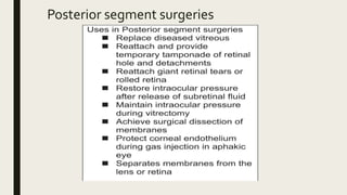 Posterior segment surgeries
 