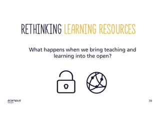 39
ontario
Rethinking Learning Resources
What happens when we bring teaching and
learning into the open?
 