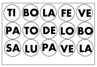 TI BO FE VE
LA
PA TO LO BO
DE
SA LU VE LA
PA
 