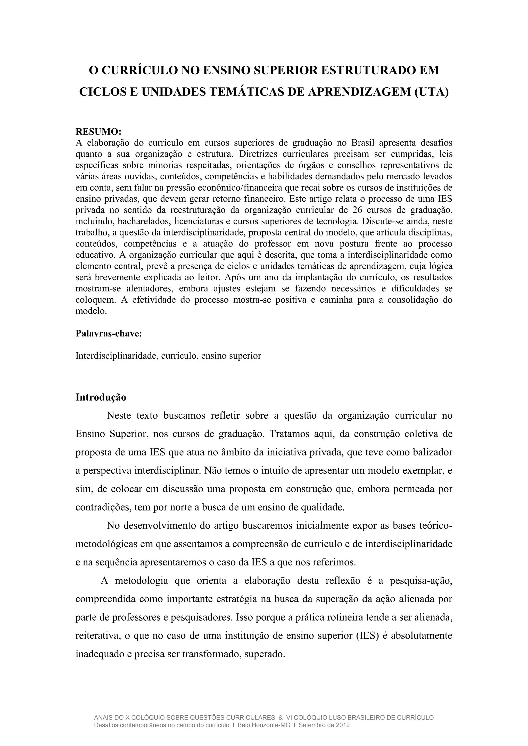 O currículo no ensino superior estruturado em | PDF