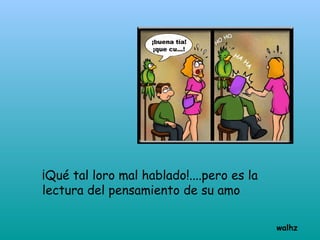 ¡Qué tal loro mal hablado!....pero es la lectura del pensamiento de su amo walhz 