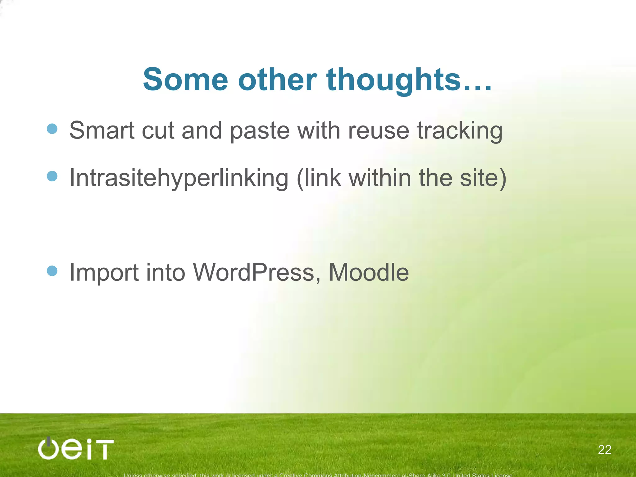 Integrated RecommenderRecommender relates contentMIT OCW Courses -> MIT OCW CoursesMIT OCW Courses <-> OERsBased on Folksemantic.com/OER RecommenderCurrently overlay of OCW/OER sites20MIT Faculty: Dave Pritchard, Physics & Haynes Miller, Mathematics