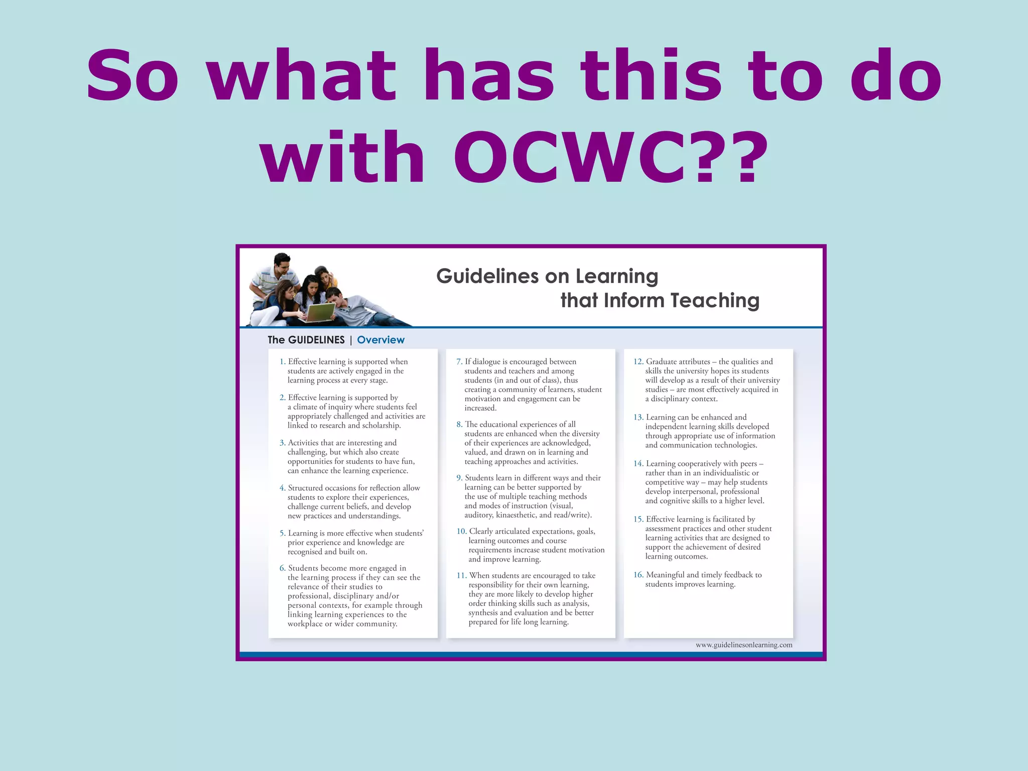 So what has this to do with OCWC?? 