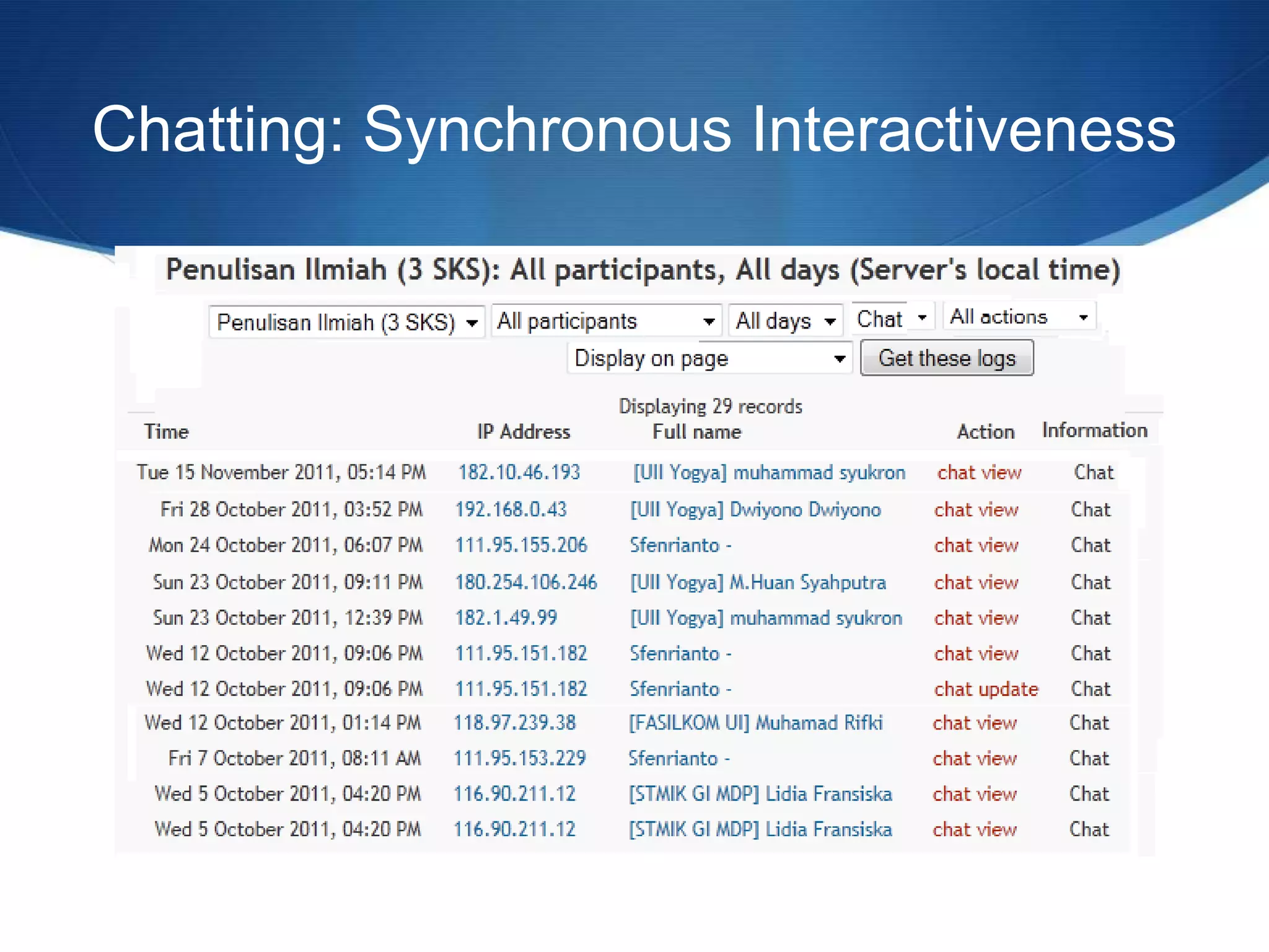 Chatting: Synchronous Interactiveness
 