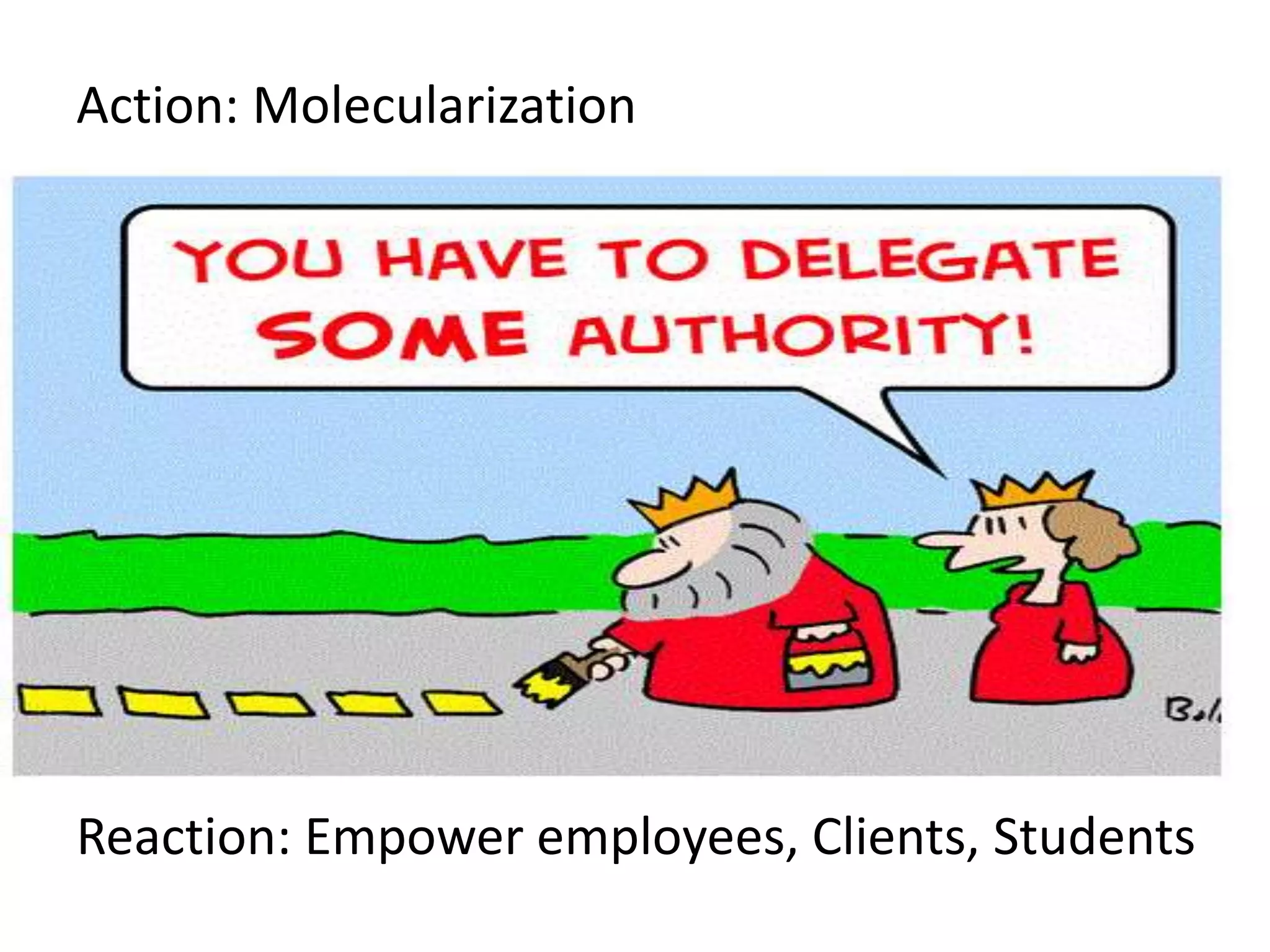 Action: Molecularization
Reaction: Empower employees, Clients, Students
 