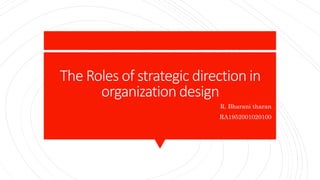 The Roles of strategic direction in
organization design
R. Bharani tharan
RA1952001020100
 