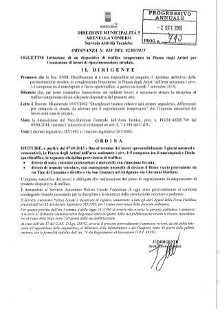 Ordinanza Dirigenziale n.790 del 02.09.2015