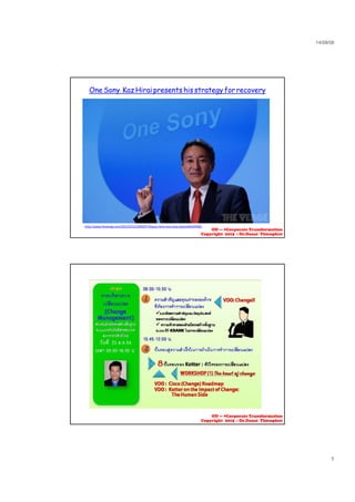 23/09/58
5
One Sony: Kaz Hirai presents his strategy for recovery
http://www.theverge.com/2012/4/12/2943077/kazuo‐hirai‐one‐sony‐photos#3249589
OD --- >Corporate Transformation
Copyright 2015 : Dr.Danai Thienphut
OD --- >Corporate Transformation
Copyright 2015 : Dr.Danai Thienphut
 