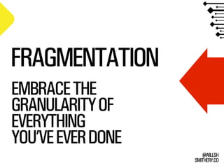SMITHERY.CO
@WILLSH
EMBRACETHE
GRANULARITYOF
EVERYTHING
YOU’VEEVERDONE
FRAGMENTATION
 
