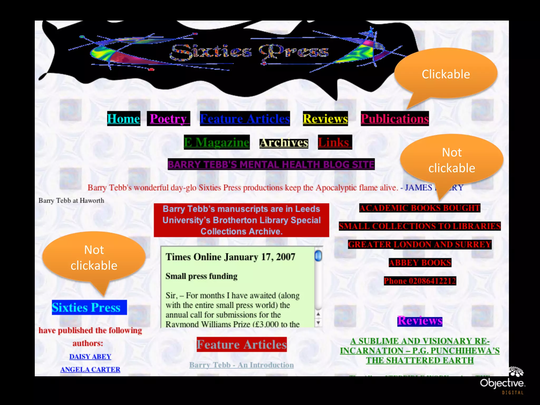 Clickable	
  




                    Not	
  
                 clickable	
  




   Not	
  
clickable	
  
 