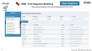 Daniel Jacob – INRA UMR 1332 –May 2016
Develop if needed, lightweight tools
- R scripts (Galaxy), lightweight GUI (R shiny)
minimal effort, maximal efficiency
…
Use existing tools
- Spreadsheets, R studio,
BioStatFlow, Galaxy,
Cytoscape, …
EDTMS
ODAM
Data
Format
TSV
Data linking
Open Data Access via web API: Application layer
FRIM1
25
 
