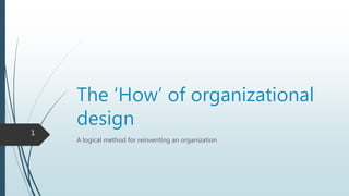 The ‘How’ of organizational
design
A logical method for reinventing an organization
1
 