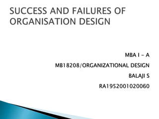 MBA I - A
MB18208/ORGANIZATIONAL DESIGN
BALAJI S
RA1952001020060
 