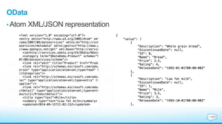 OData 
•Atom XML/JSON representation 
 