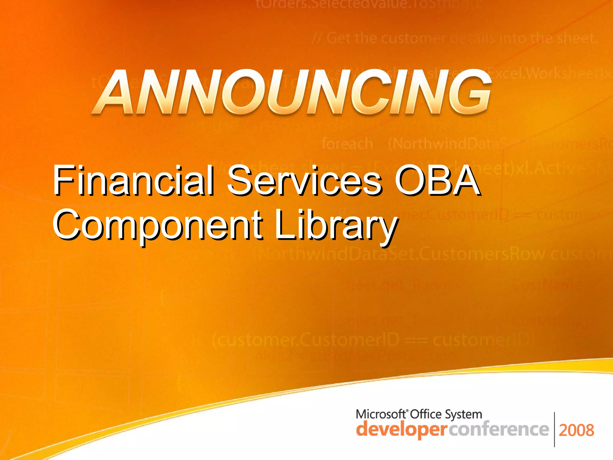 Financial Services OBA Component Library  