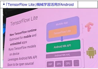 79
「TensorFlow Lite」機械学習活⽤がAndroid
へ
 