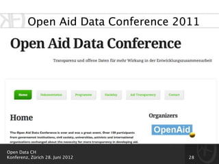 Open Aid Data Conference 2011




Open Data CH
Konferenz, Zürich 28. Juni 2012     28
 