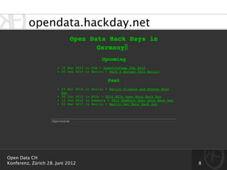opendata.hackday.net




Open Data CH
Konferenz, Zürich 28. Juni 2012   8
 