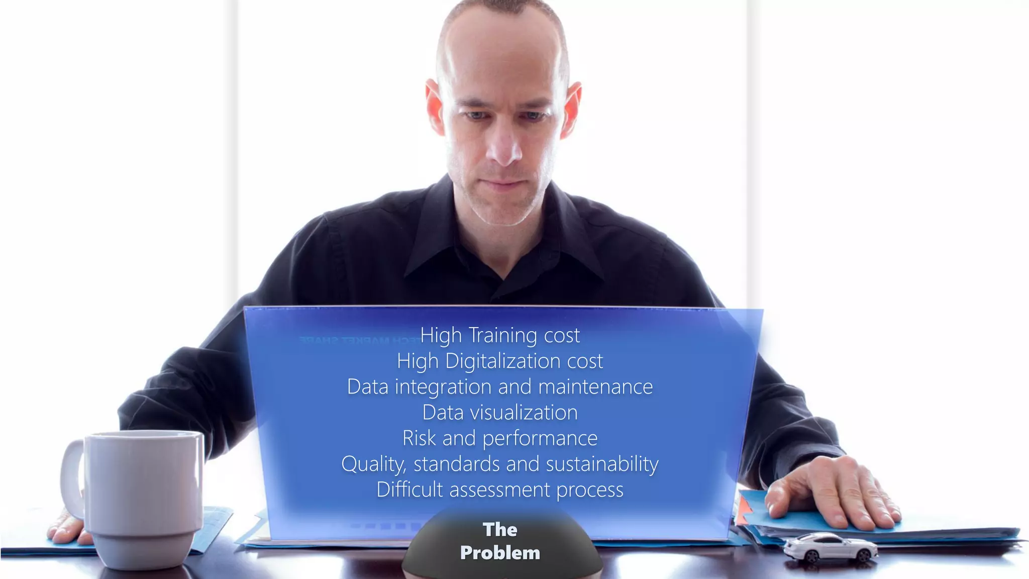 High Training cost
High Digitalization cost
Data integration and maintenance
Data visualization
Risk and performance
Quality, standards and sustainability
Difficult assessment process
The
Problem
 