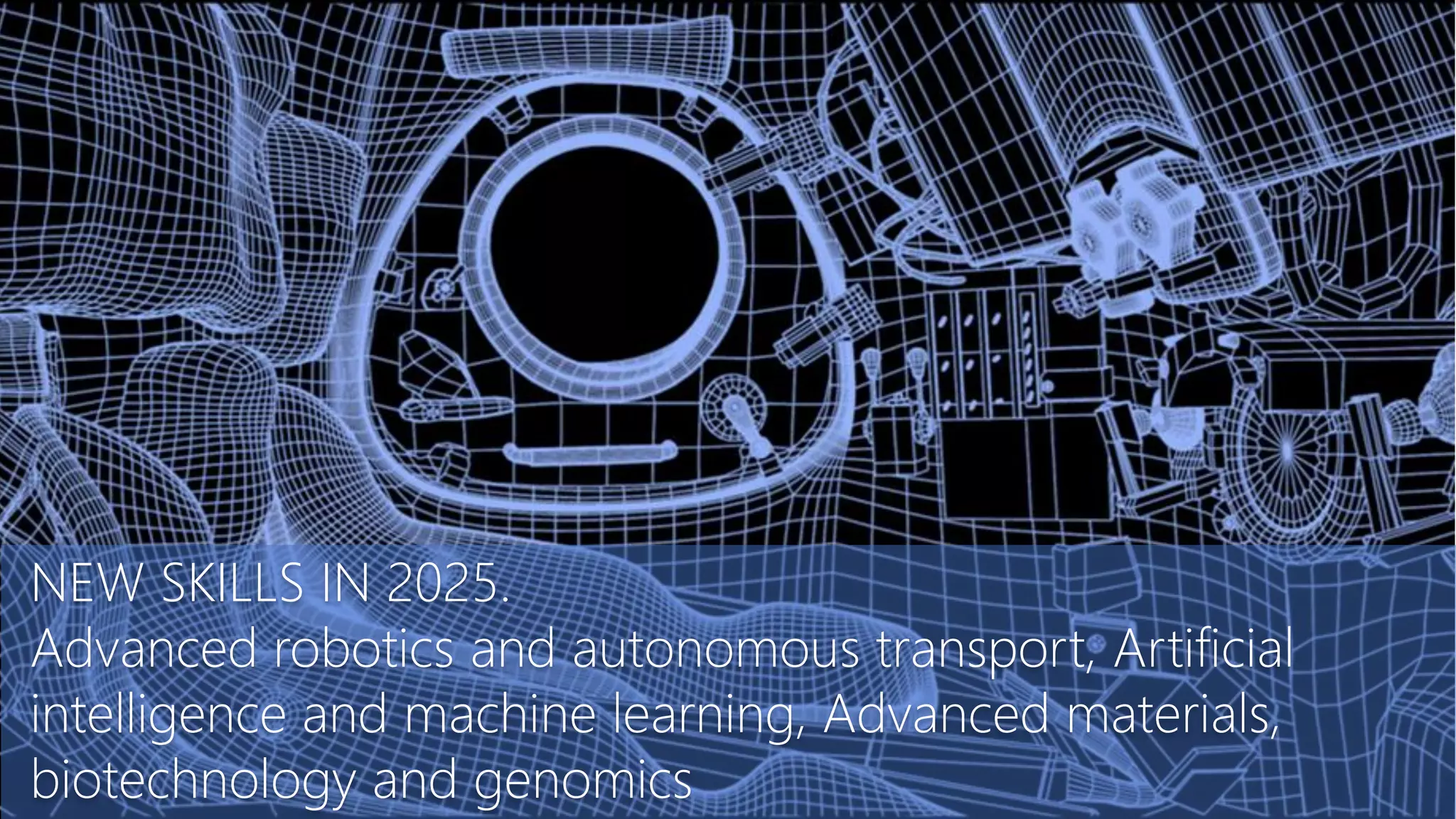 NEW SKILLS IN 2025.
Advanced robotics and autonomous transport, Artificial
intelligence and machine learning, Advanced materials,
biotechnology and genomics
 