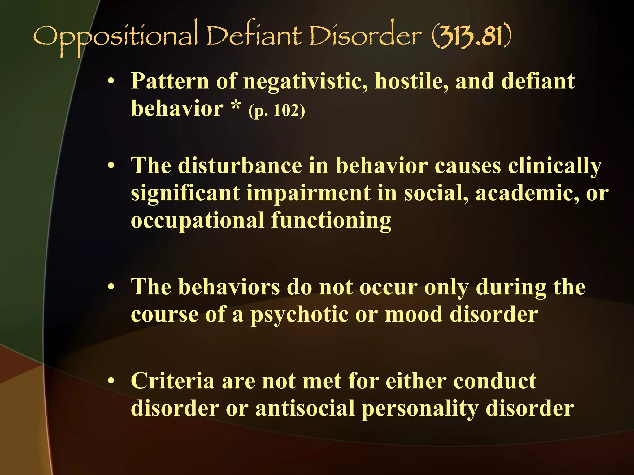 Disorder Cd Odd & Conduct Disorders | PPT