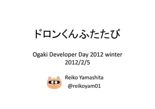 ドロンくんふたたび
Ogaki Developer Day 2012 winter
           2012/2/5

           Reiko Yamashita
            @reikoyam01
 