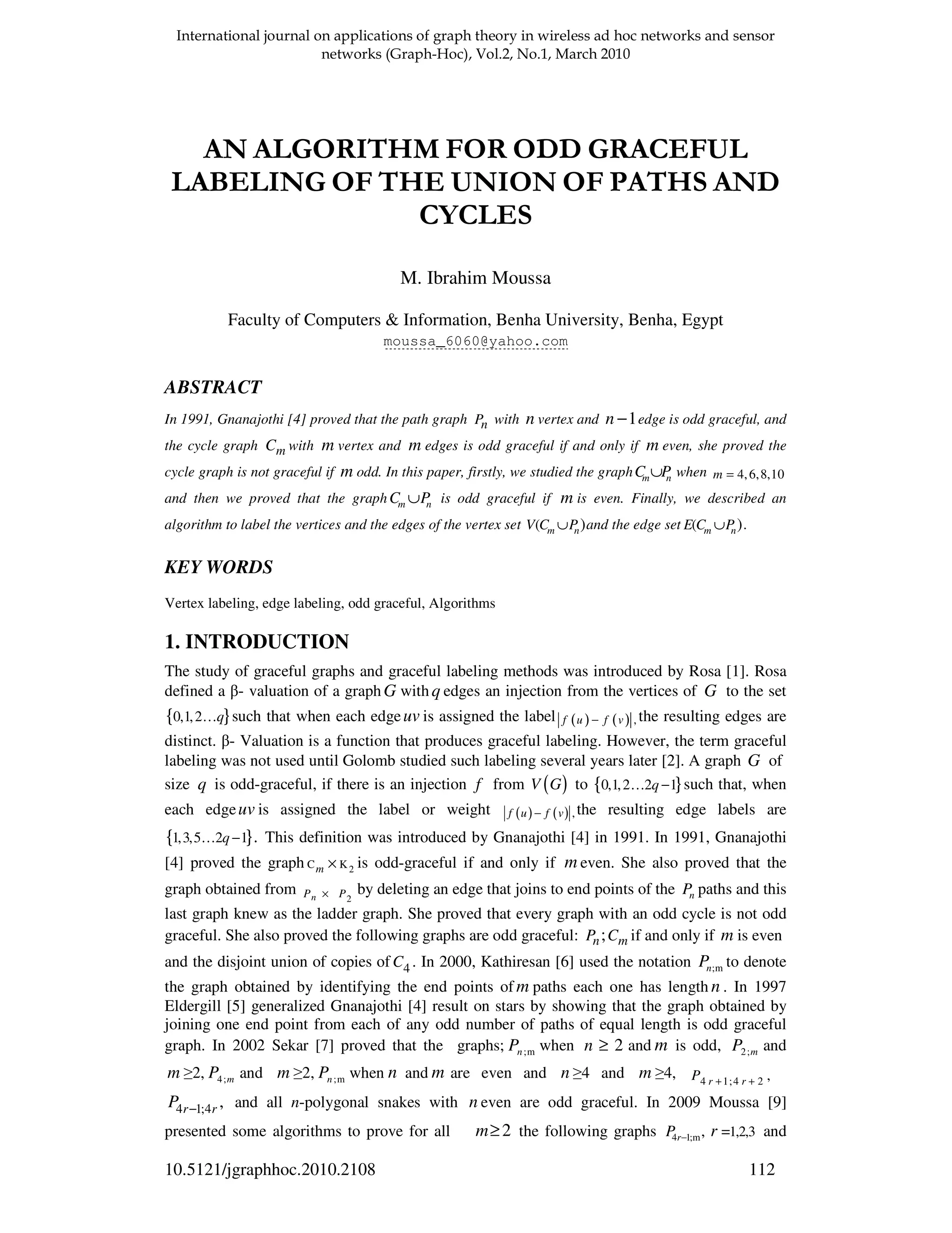 An Algorithm for Odd Graceful Labeling of the Union of Paths and Cycles ...
